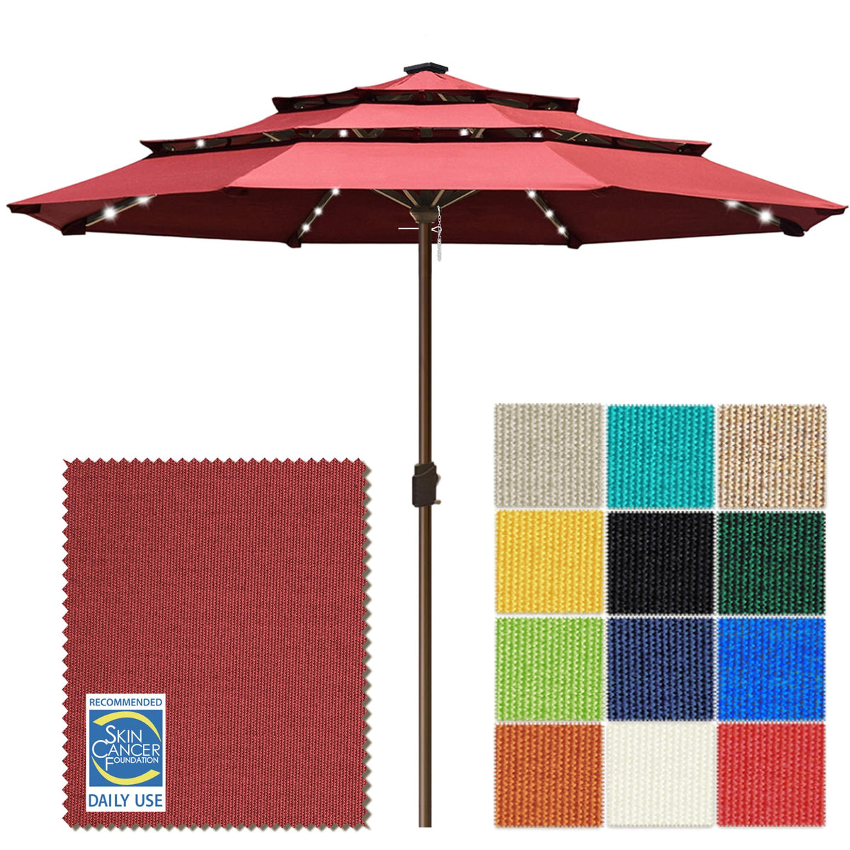 EliteShade USA 10-Year-Non-Fading 9ft 3-Tier Market Patio Umbrella, Commercial Table Umbrella with 80 Solar LED Lights, Crank Open, Windproof & UPF 50+ UV Protection for Garden, Deck, Pool, Backyard, Heather Beige