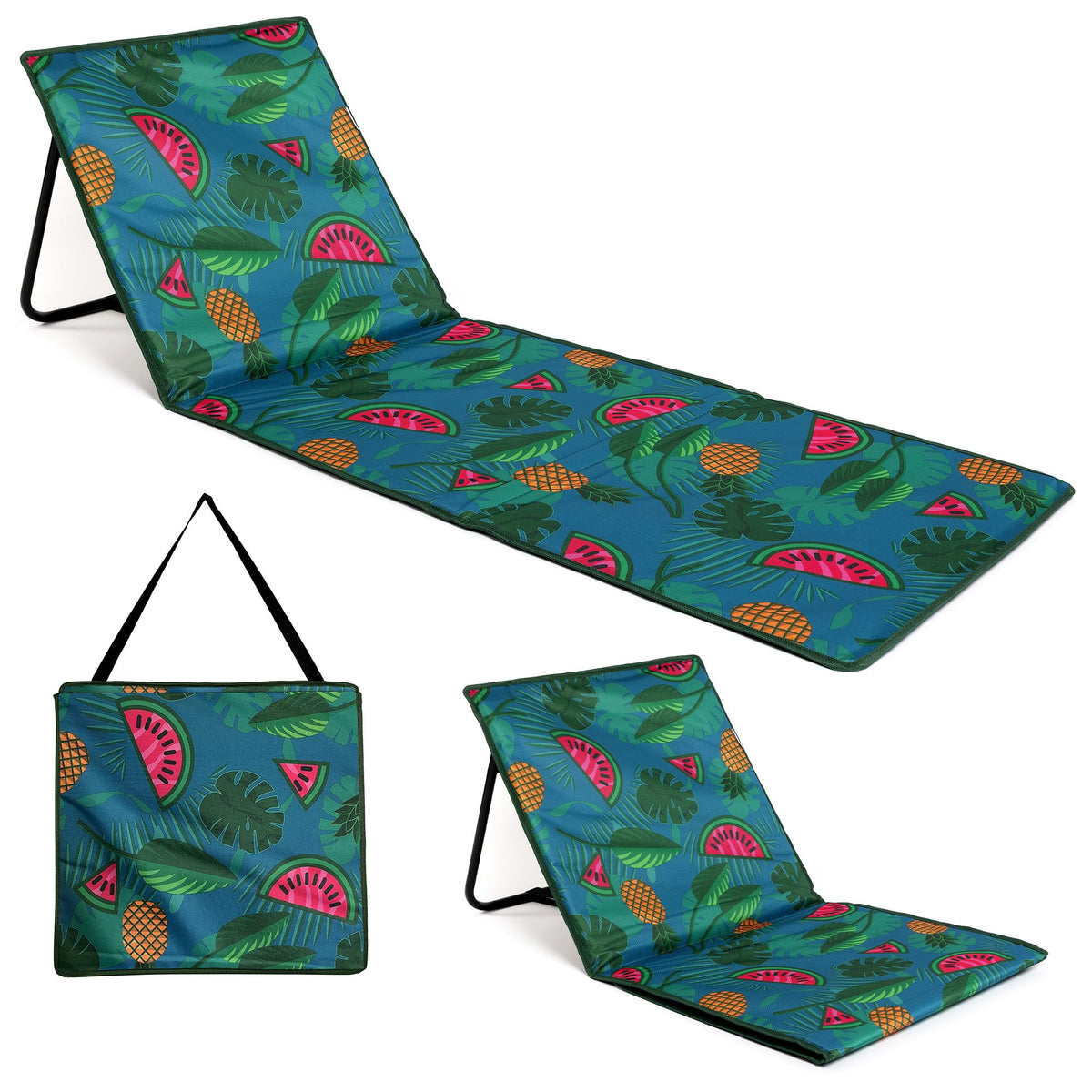 just be... Beach Chair with Backrest, Foldable Lightweight Reclining Beach Mat, Portable Padded Lounge Seat with Carry Strap & Zip Pocket – Pink Stripes