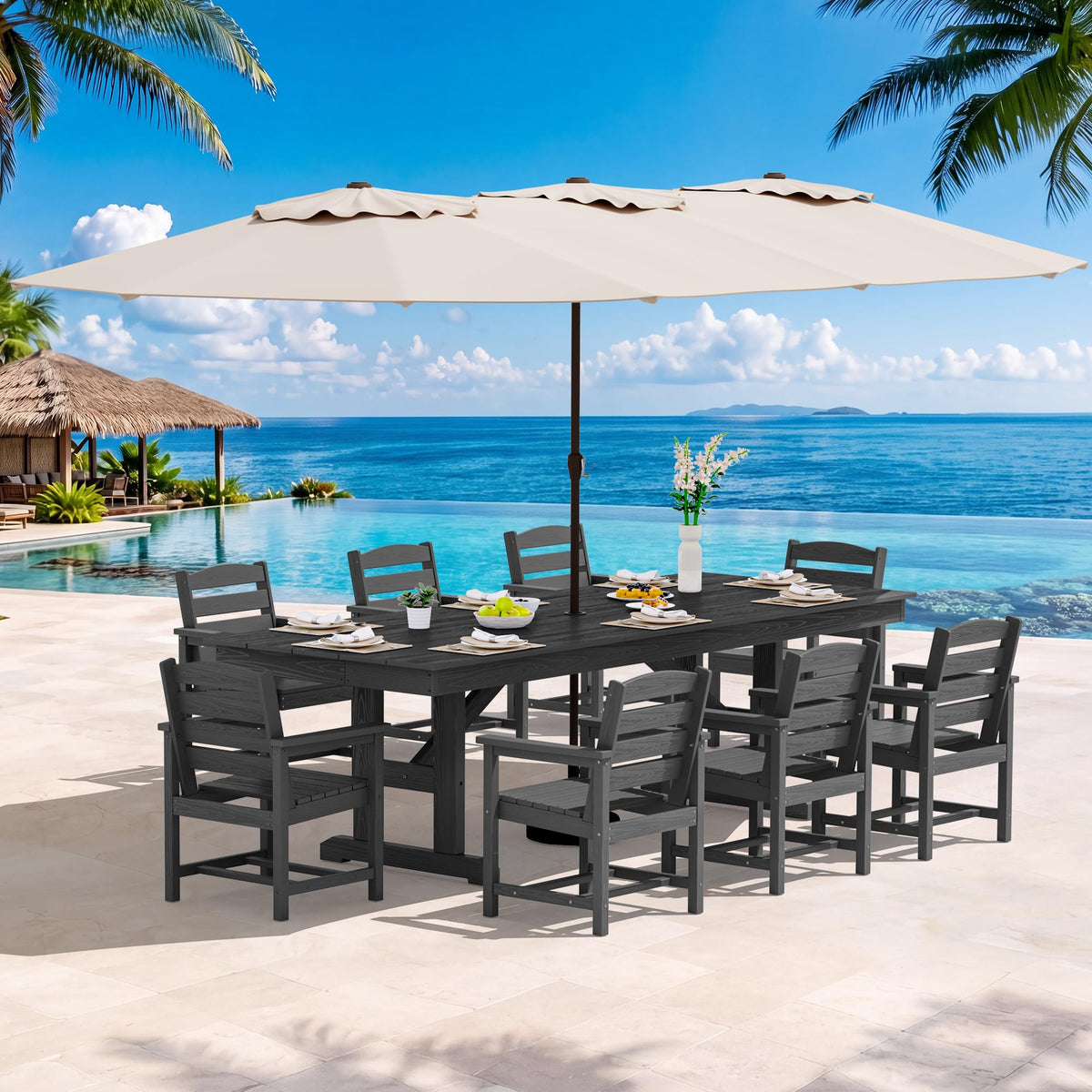 SERWALL Outdoor 84" HDPE Rectangular Dining Table for 6-8,All-Weather,Brown