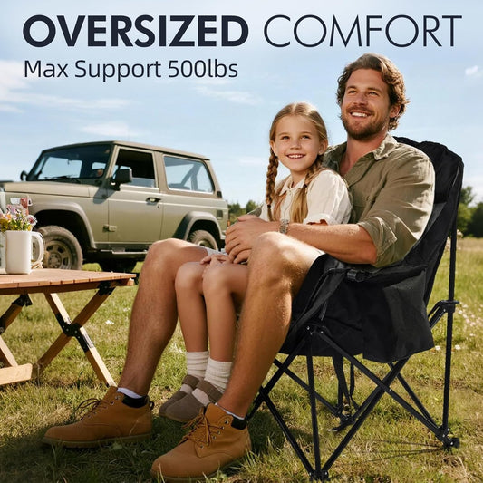 Oversized Camping Chairs for Adults - Heavy Duty Padded Outdoor Camp Chair