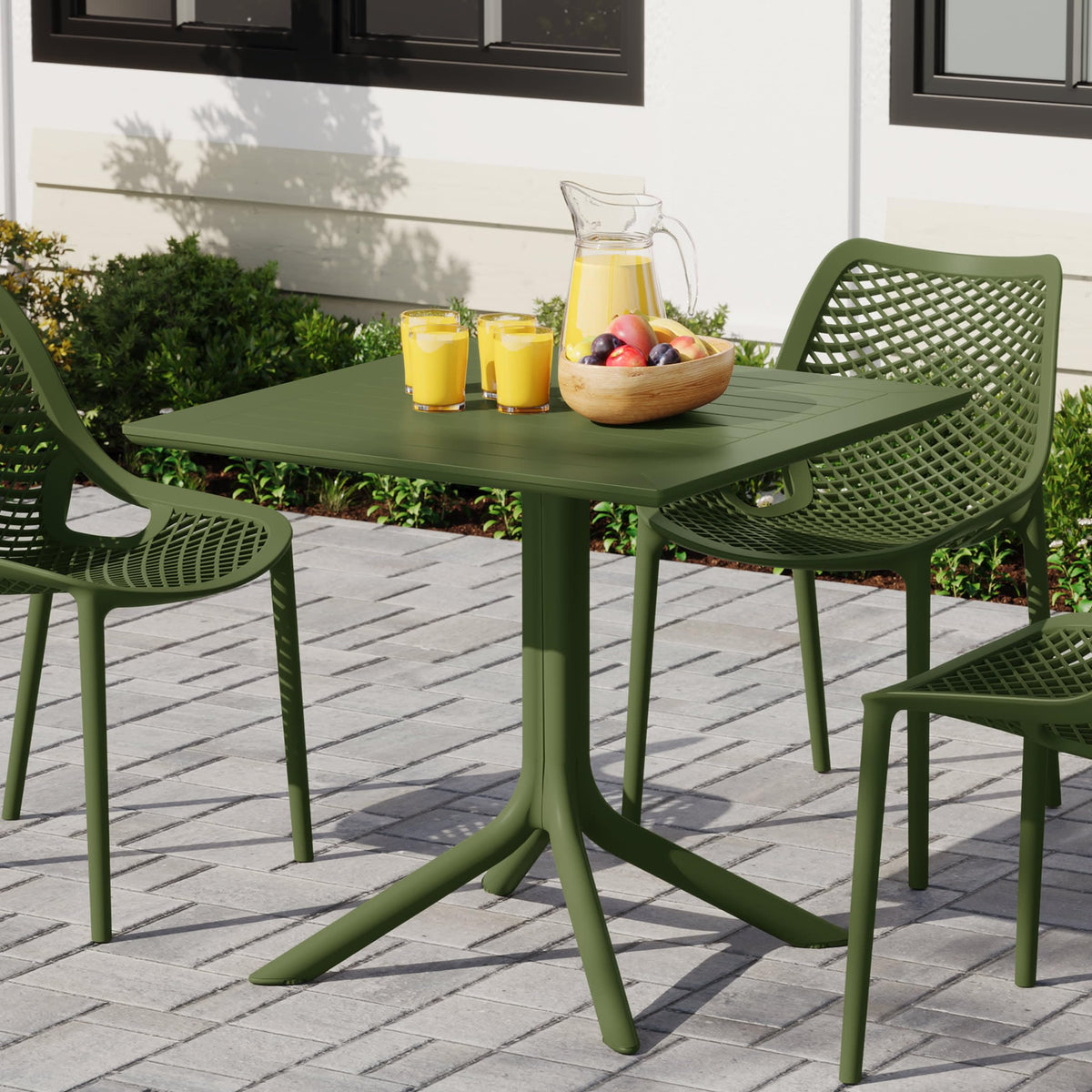 Costaelm Outdoor Dining Table for 6, Rectangular Metal Patio Table, 6-Person Weather Resistant Steel Slat Table for Lawn Garden Backyard, Olive Green