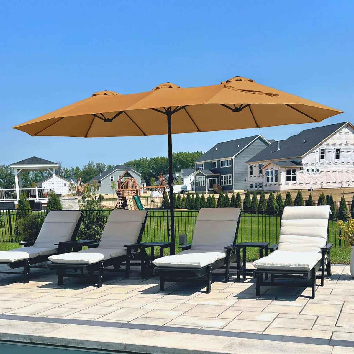 PHI VILLA 15ft Large Outdoor Patio Umbrella with Base Included, Beige