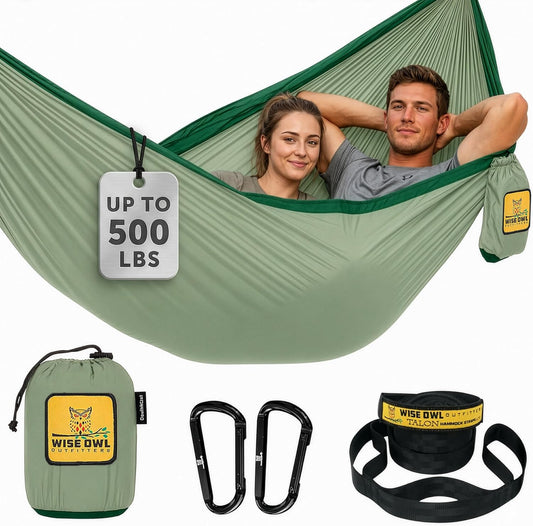 Wise Owl Outfitters Camping Hammock – up to 500lbs Portable Hammock with Tree Straps - Travel, Backpacking, Hiking, Outdoors Camping Gear - Single or Double