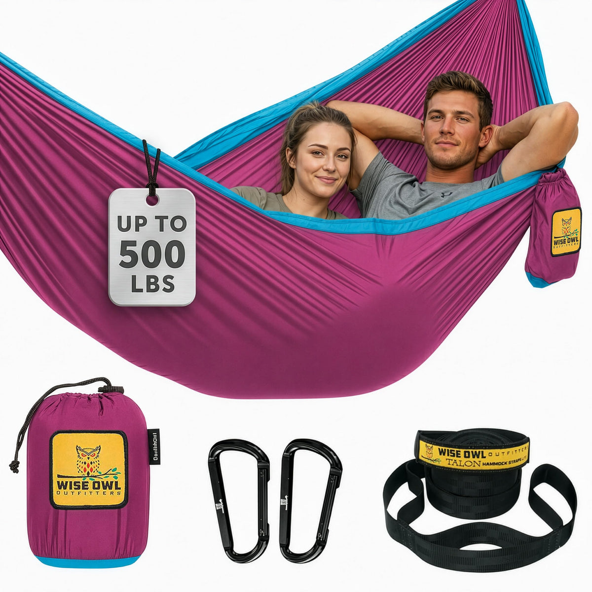 Wise Owl Outfitters Camping Hammock – up to 500lbs Portable Hammock with Tree Straps - Travel, Backpacking, Hiking, Outdoors Camping Gear - Single or Double