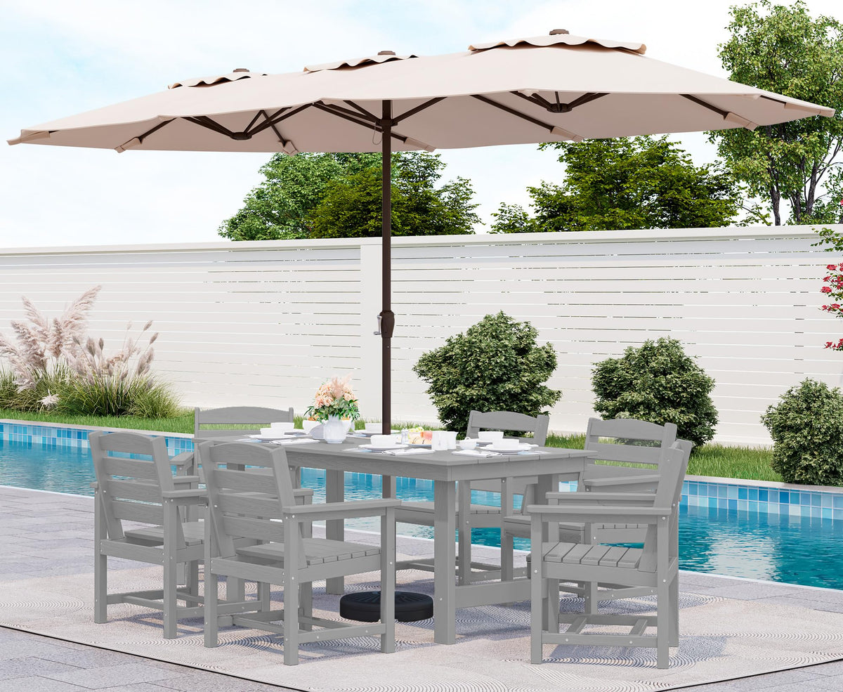 SERWALL 7 Pcs Outdoor Dining Set, 67" HDPE Dining Set for 6, Black