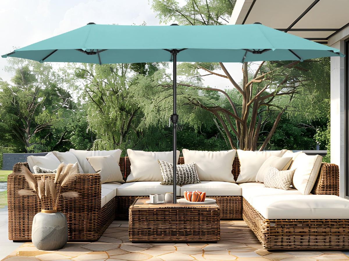 PHI VILLA 13ft Large Outdoor Patio Double-Sided Umbrella, Rectangle, Beige