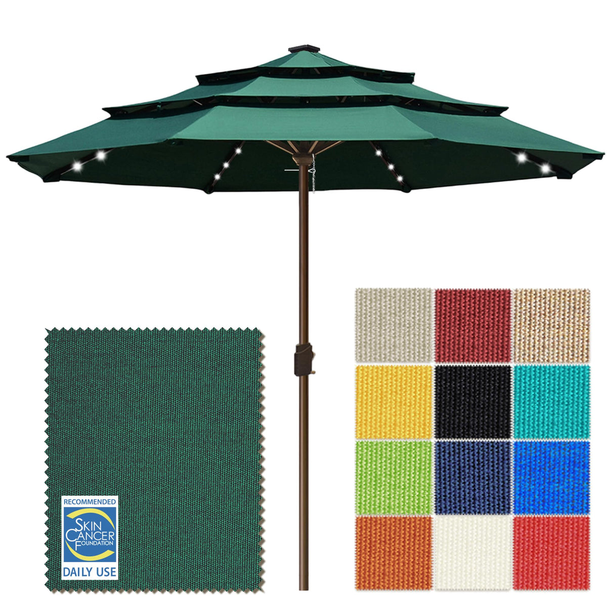 EliteShade USA 10-Year-Non-Fading 9ft 3-Tier Market Patio Umbrella, Commercial Table Umbrella with 80 Solar LED Lights, Crank Open, Windproof & UPF 50+ UV Protection for Garden, Deck, Pool, Backyard, Heather Beige