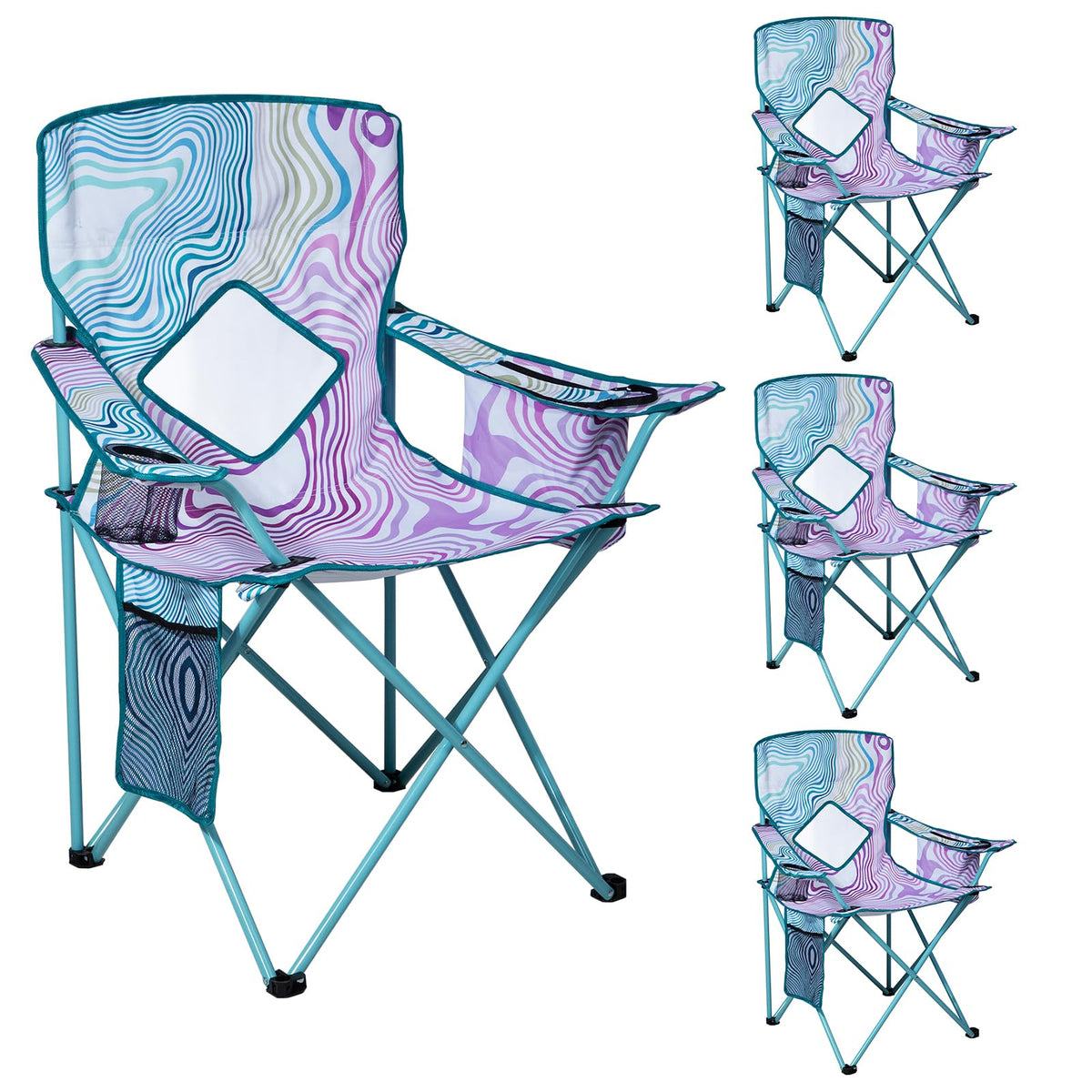 Nazhura 2 Pack Outdoor Camping Chairs Folding/Foldable/Portable with Cooler Pouch, Mesh Backrest and Cup Holder Pocket(Yellow, Metal, 2 Pack)