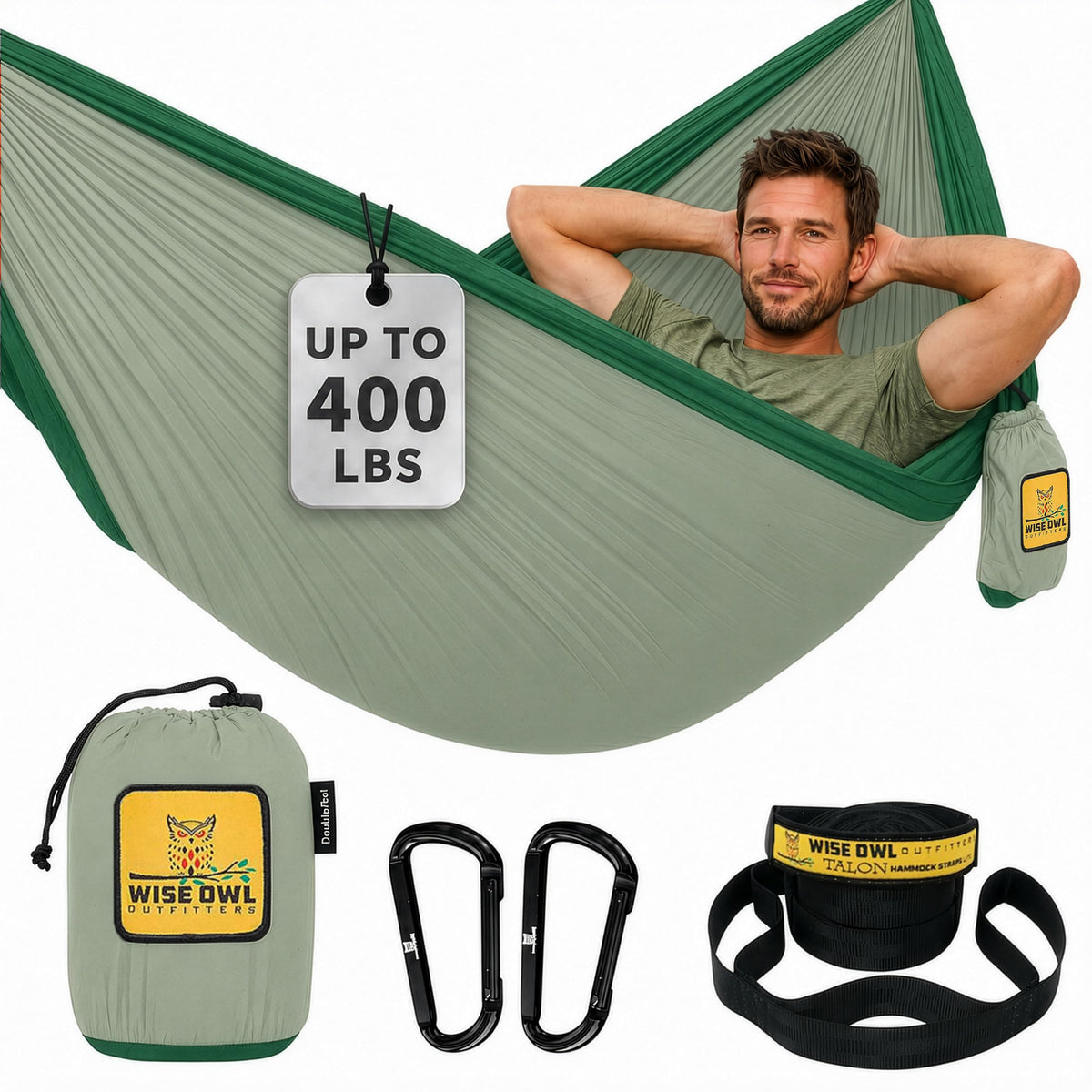 Wise Owl Outfitters Camping Hammock – up to 500lbs Portable Hammock with Tree Straps - Travel, Backpacking, Hiking, Outdoors Camping Gear - Single or Double