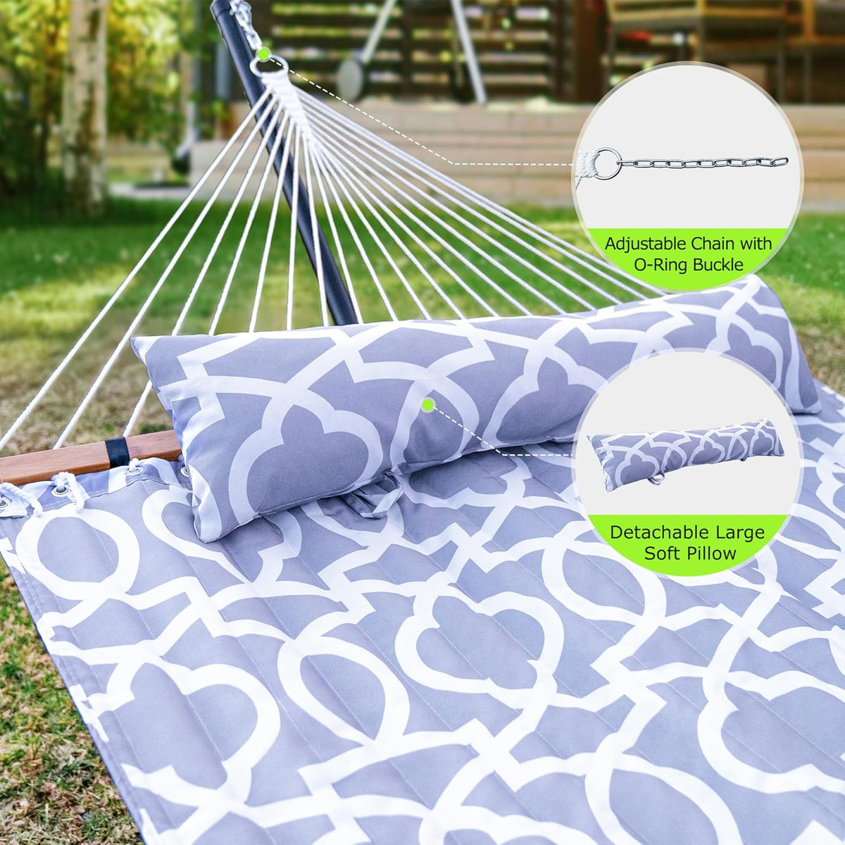ANAGOO Double Hammock with Stand 500lbs Heavy Duty Outdoor Two Person White