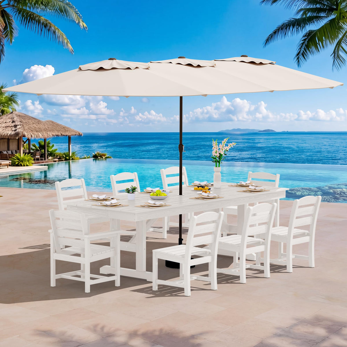 SERWALL Outdoor 84" HDPE Rectangular Dining Table for 6-8,All-Weather,Brown