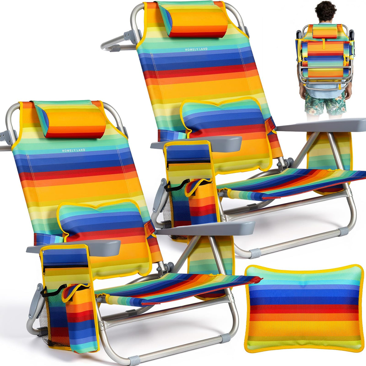 5 Positions Backpack Beach Chairs for Adults with Lumbar Support