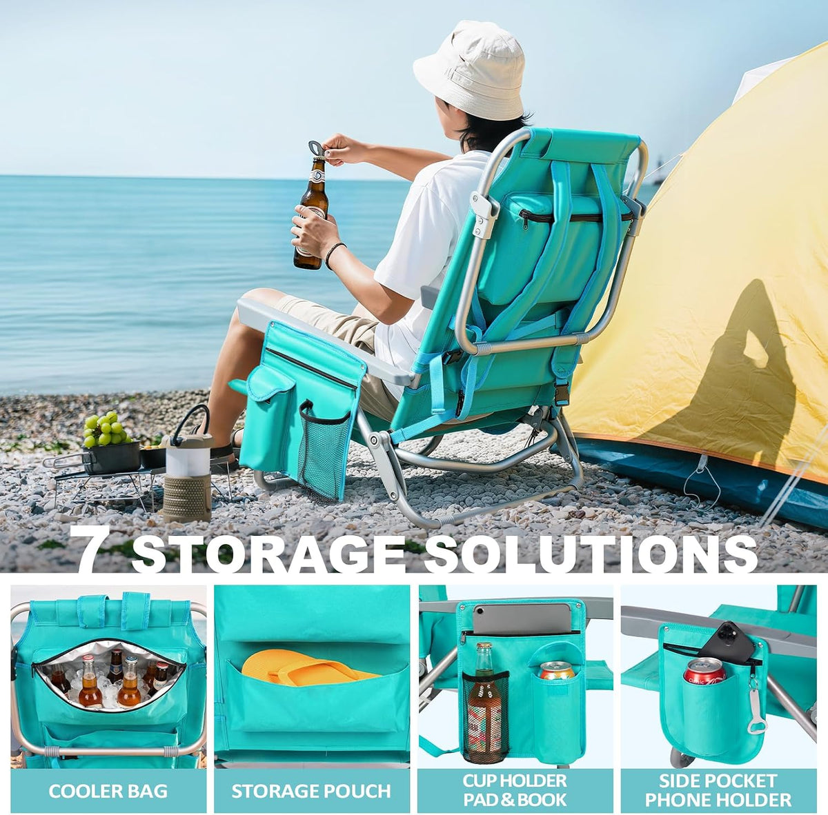 5 Positions Backpack Beach Chairs for Adults with Lumbar Support