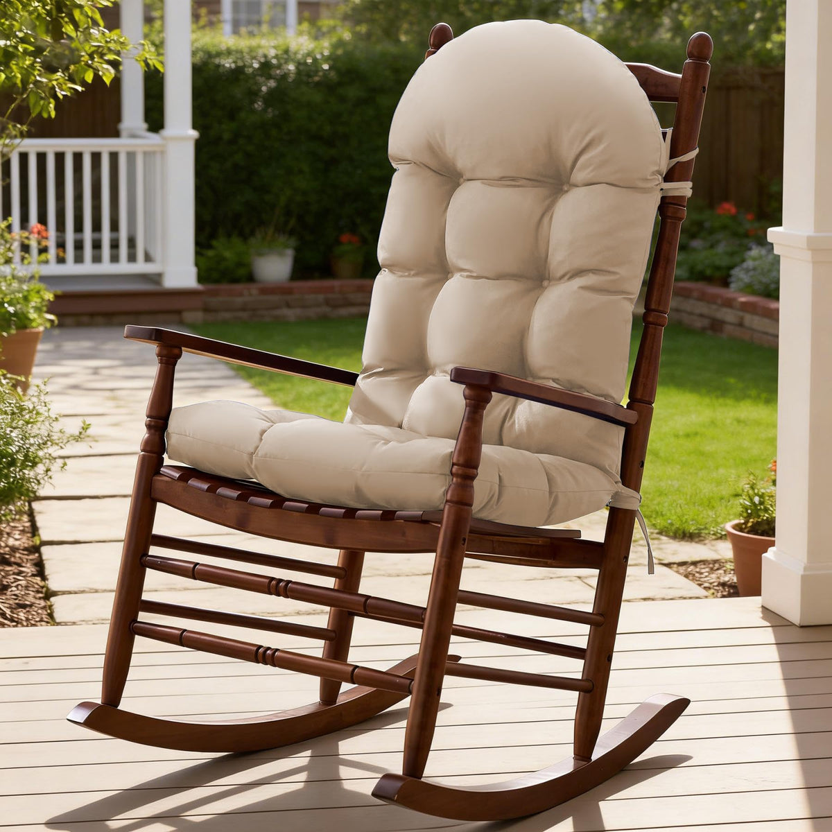 Rocking Chair Cushions, Indoor/Outdoor Adirondack Chair Cushion, Waterproof and Fade-Resistant Rocking Chairs Pads, Non-Slip Tufted High Back Patio Chairs Cushion with Ties, 44x19x4 Inch, Forest Green