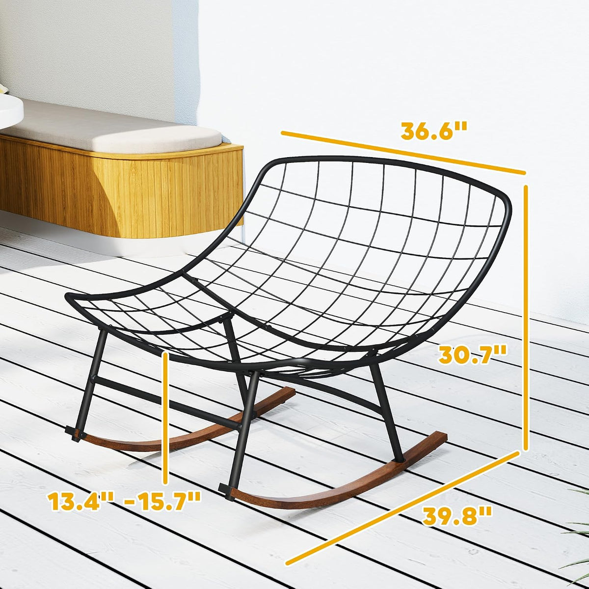 Outsunny Outdoor Rocking Chair Set of 2 Oversized with Cushions Beige