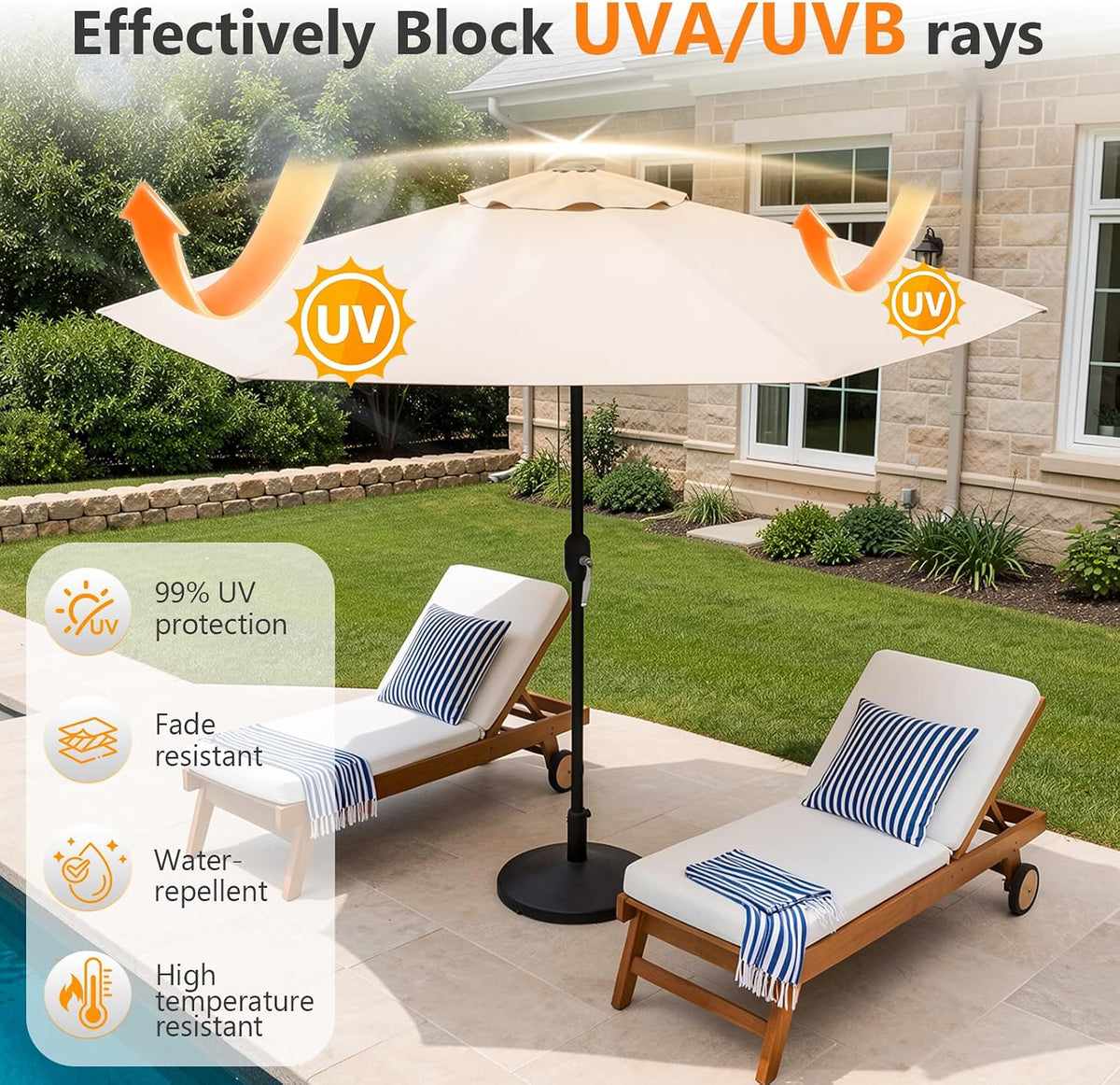 9FT Patio Umbrella, Outdoor Table Umbrella with Tilt & Crank
