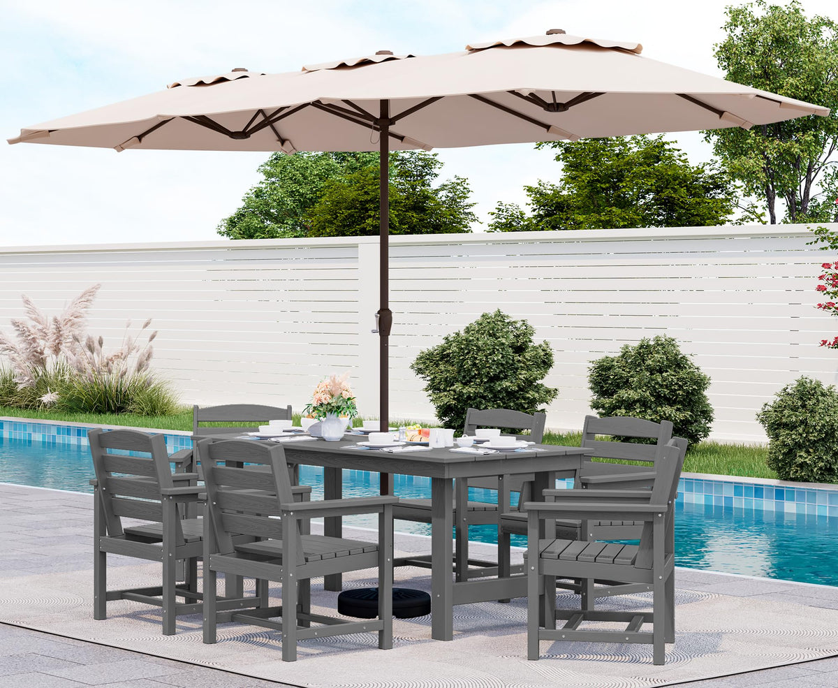 SERWALL 7 Pcs Outdoor Dining Set, 67" HDPE Dining Set for 6, Black