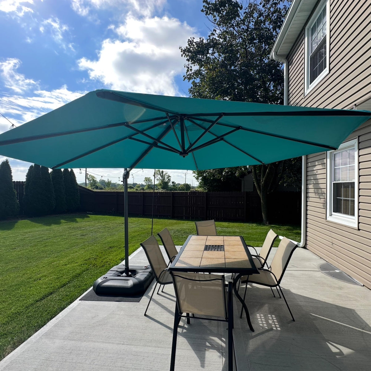 PURPLE LEAF Patio Umbrella with Base 9' x 11.5' 360° Rotation Control Beige