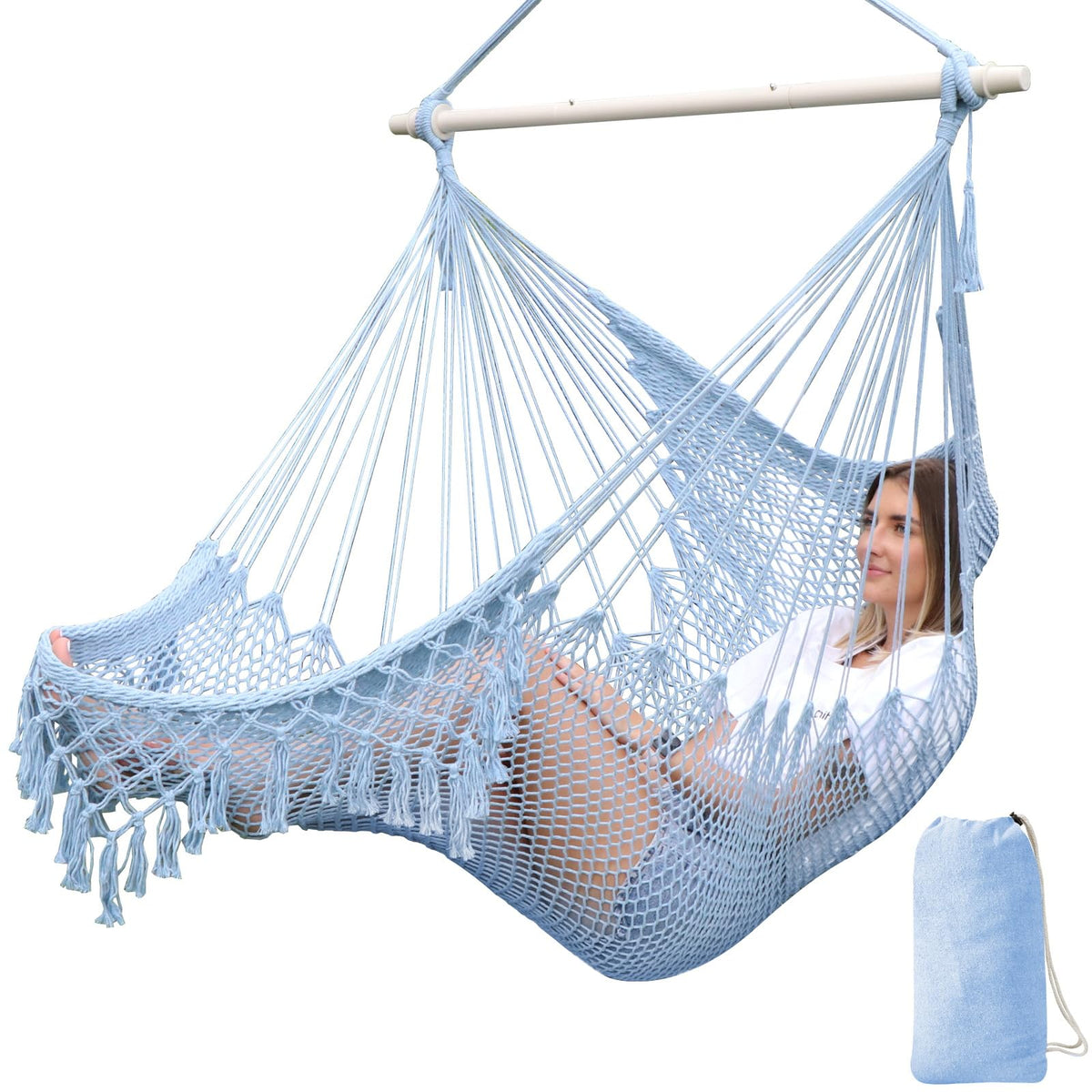 Chihee Hammock Chair Handmade Woven Mesh Hanging Seat Metal Spreader Bar