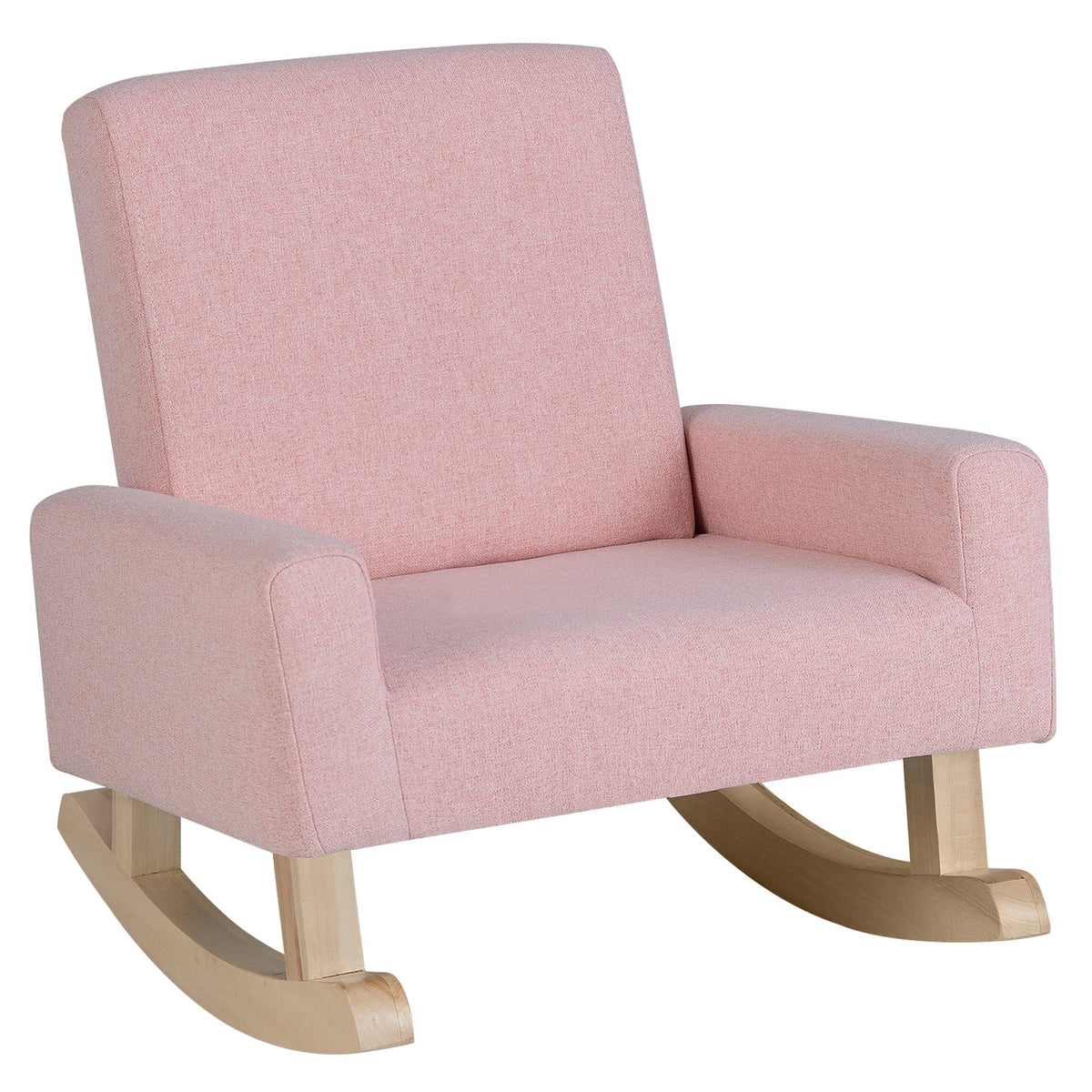 Costzon Kids Sofa, Toddler Rocking Chair with Solid Wood Frame, Linen Fabric, Anti-Tipping Design, Children Furniture Armchair for Kids Room, Nursery, Playroom, Preschool, Gift for Boys Girls (Pink)