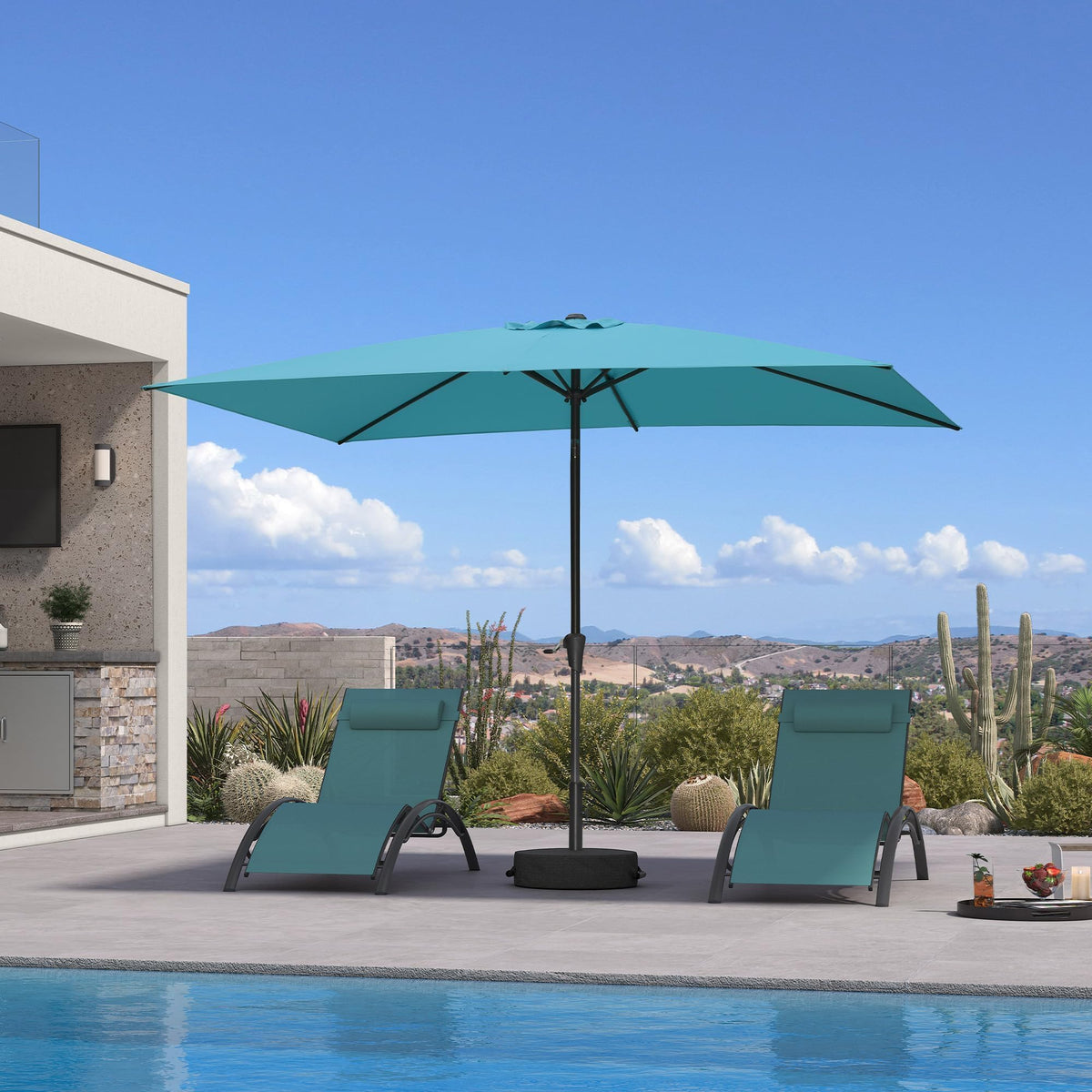 PURPLE LEAF Pool Market Umbrella with Base 9' UV Protection Outdoor, Beige