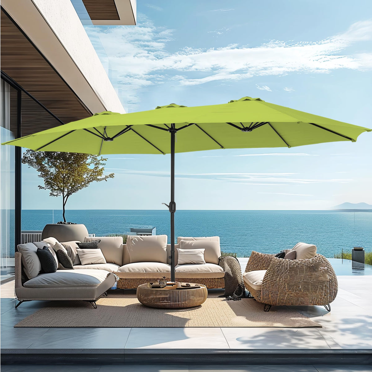 PHI VILLA 15ft Large Outdoor Patio Umbrella with Base Included, Beige