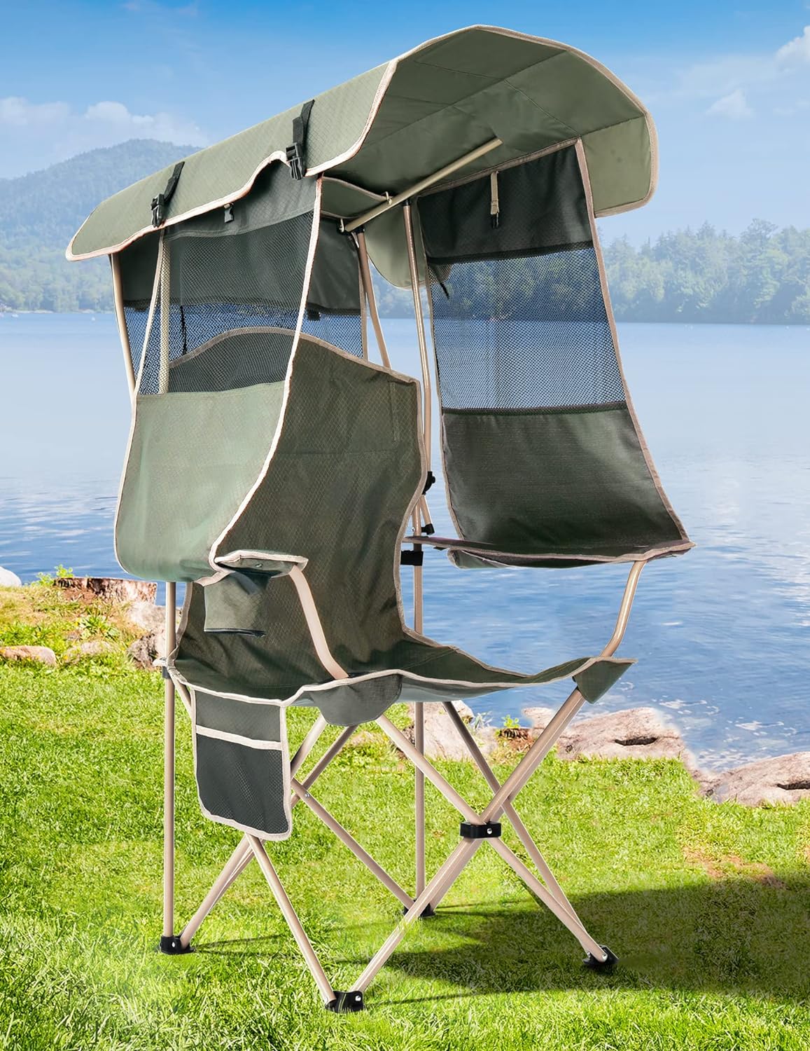 Docusvect Beach Chair with Canopy Shade - Canopy is the Backpack