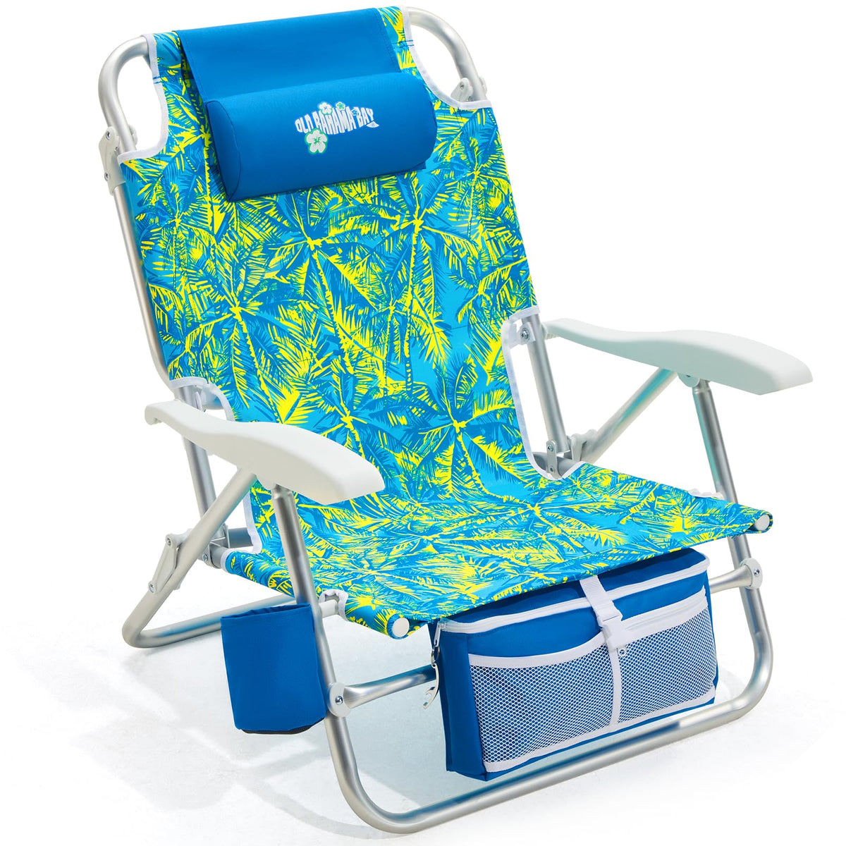 Old Bahama Bay Beach Chairs for Adults, 7-Position Classic Lay Flat Beach Chair Reclining Beach Chair, Portable Aluminum Backpack Beach Chair with Towel Bar & Cooler Bag