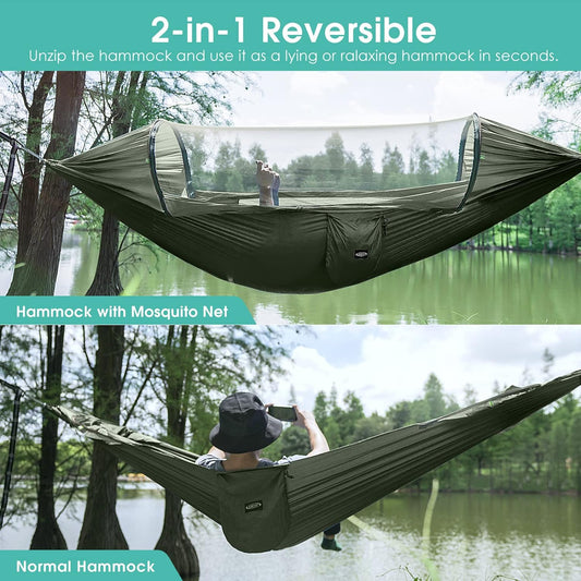 G4Free Large Camping Hammock for Outside with Mosquito Net 2 People Hammock