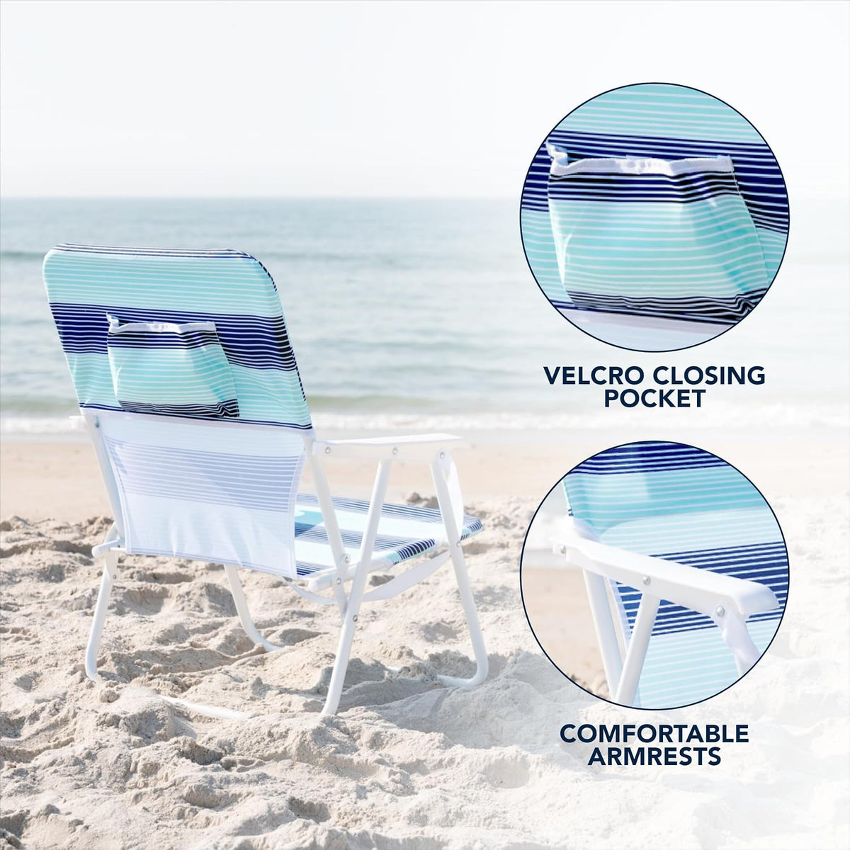 Caribbean Joe Folding Beach Chair, 1 Position Lightweight and Portable Foldable Outdoor Camping Chair with Carry Strap, Horizon Stripe