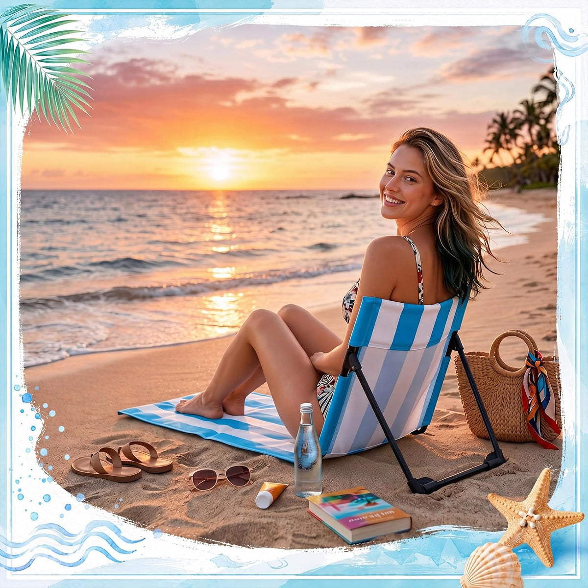 2 Pcs Foldable Beach Pool Chairs Portable Folding Adjustable Sun Chairs Poolside Seat for Edge of Pool for Beach Camping Picnic Lawn, 16 x 31 x 15.3 Inches, Sky Blue