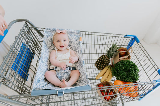 Baby Shopping Cart Hammock – Infant Seat for Grocery Carts – Fits Most Infant Car Seats – Fits Standard Shopping Carts & Select Stroller Wagons (20–24" Wide) – Supports Up to 50 lbs – Heritage Blue