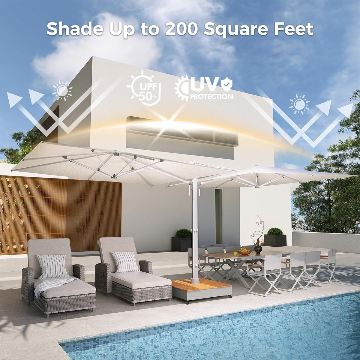 Grand patio 10x10 FT Large Patio Umbrella with Base, Double-Sided Outdoor Cantilever Aluminum Umbrella, Offset Umbrella with Cover for Commercial Use, Poolside, Deck, Backyard, Gray