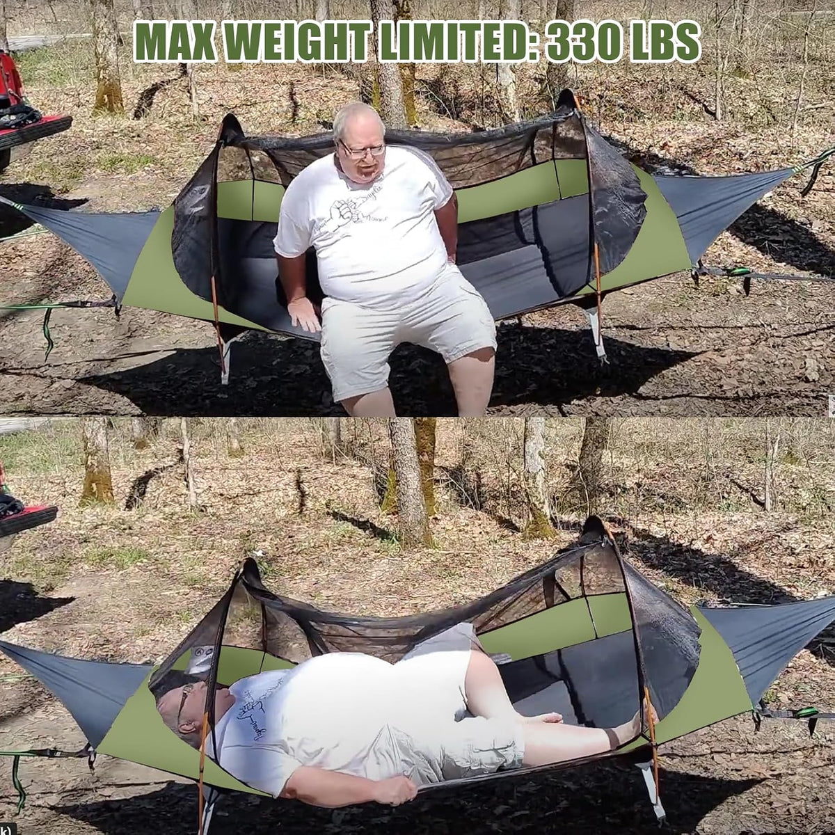 Night Cat Flat Lay Hammock Tent with Mosquito Net Waterproof Rainfly for 1 Person Backpacking Hiking Camping Lightweight 330LBS 87x28x19in
