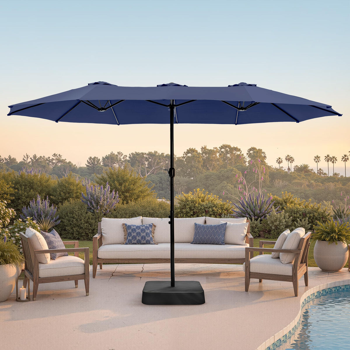 PHI VILLA 15ft Large Outdoor Patio Umbrella with Base Included, Beige