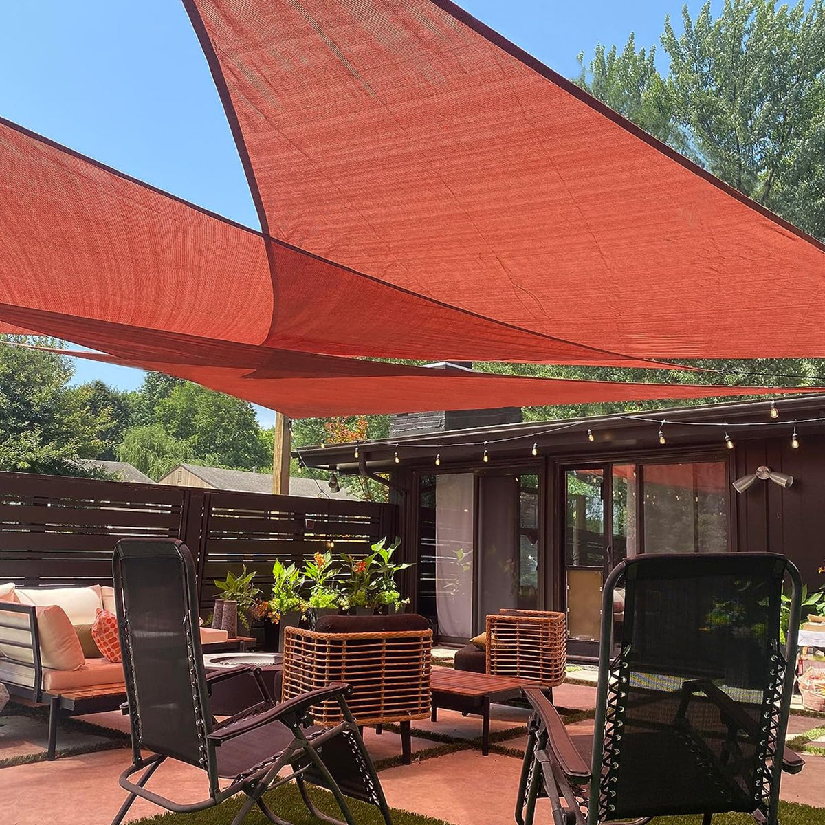 LOVE STORY 16' x 16' x 16' Triangle Sun Shade Sail for Patio, Terra Red