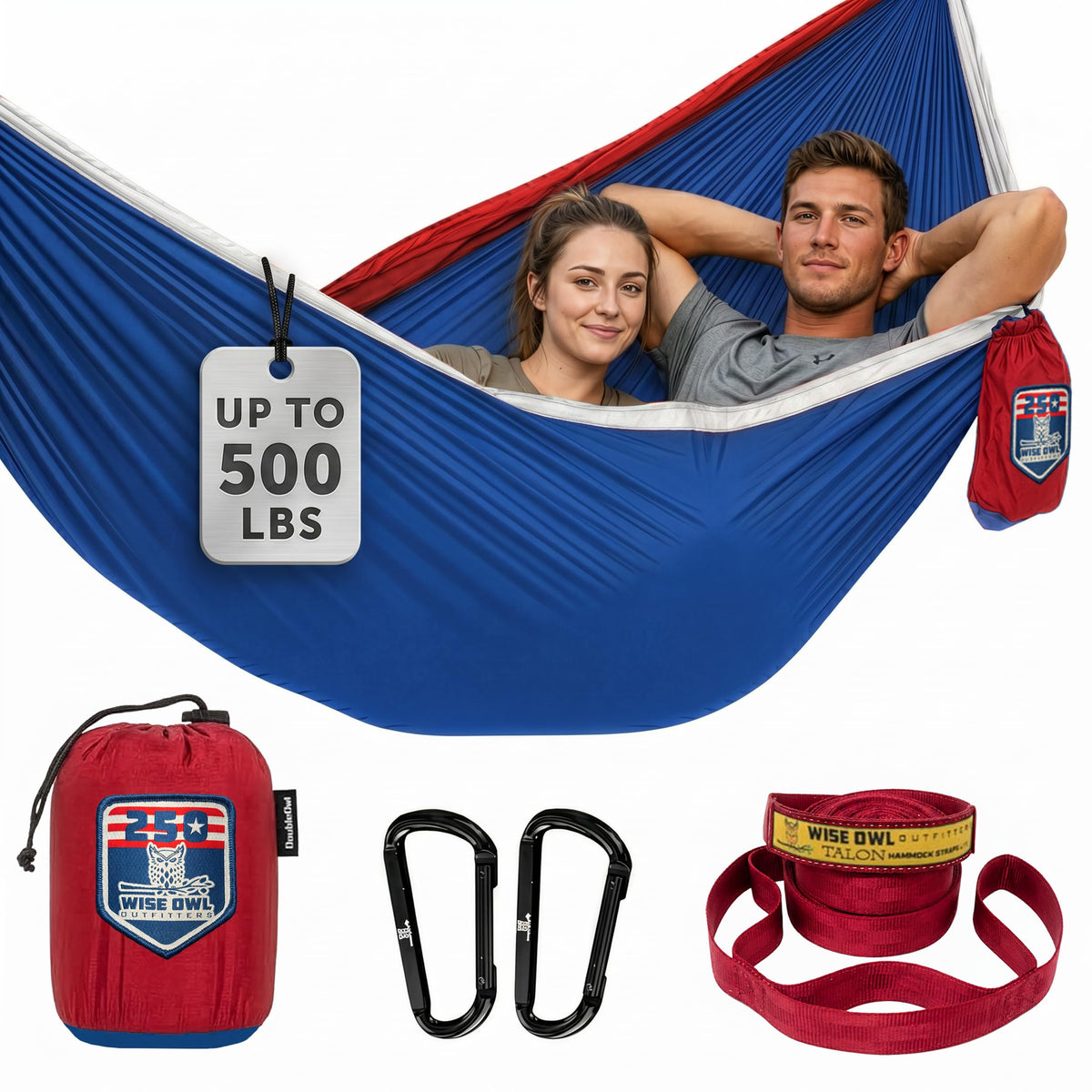 Wise Owl Outfitters Camping Hammock – up to 500lbs Portable Hammock with Tree Straps - Travel, Backpacking, Hiking, Outdoors Camping Gear - Single or Double