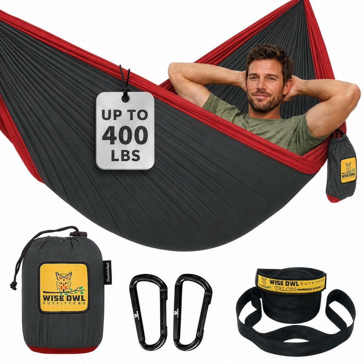 Wise Owl Outfitters Camping Hammock – up to 500lbs Portable Hammock with Tree Straps - Travel, Backpacking, Hiking, Outdoors Camping Gear - Single or Double