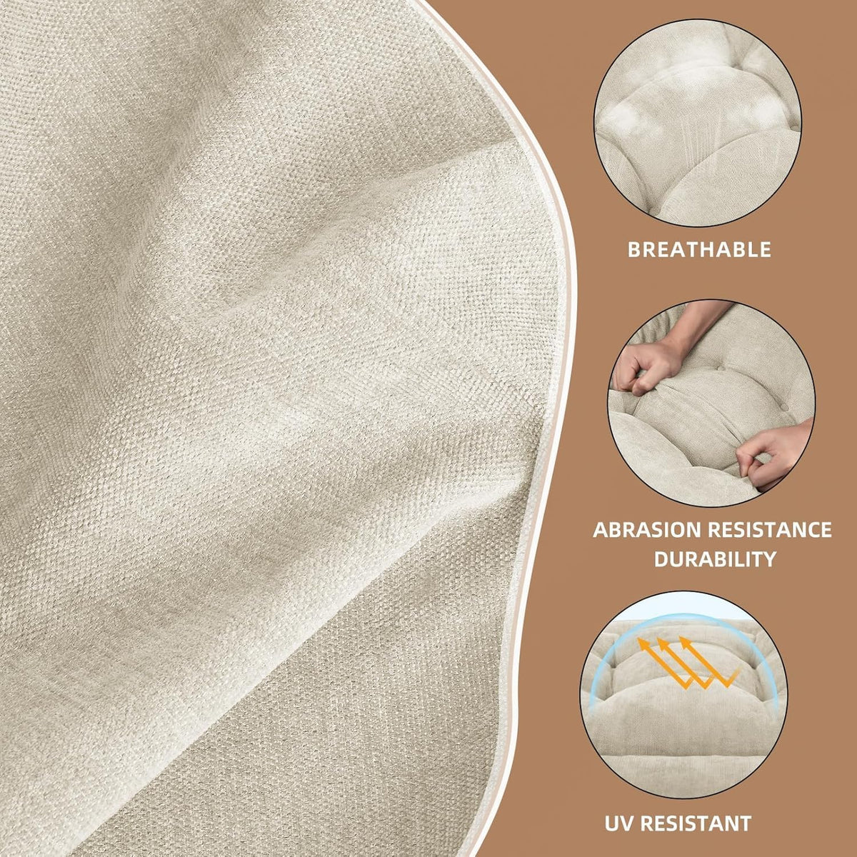 Rocking Chair Cushion - Soft Chenille Fabric Seat Pad with Tufted Design, Non-Slip Bottom and Secure Ties, for Glider, Adirondack and Indoor Rocker Chair, 44x19x4 Inch, Oyster White