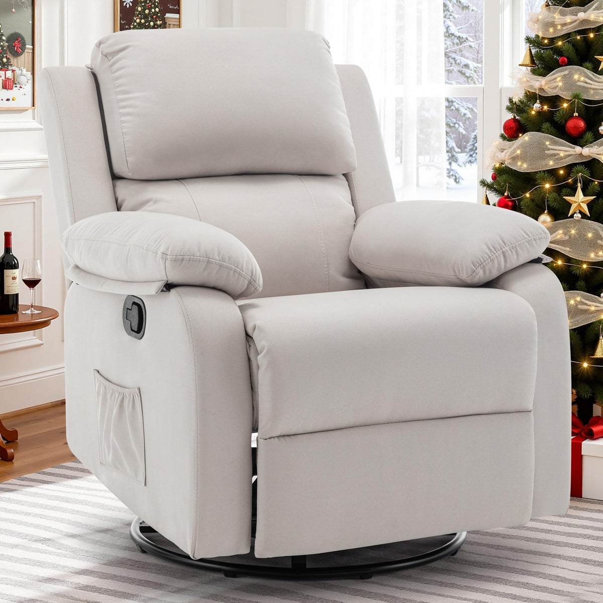 Korser Recliner Chair, 360 Swivel Rocker Chair for Adults, Small Rocking Recliner for Small Spaces, Upholstered Fabric Glider Recliner Nursery