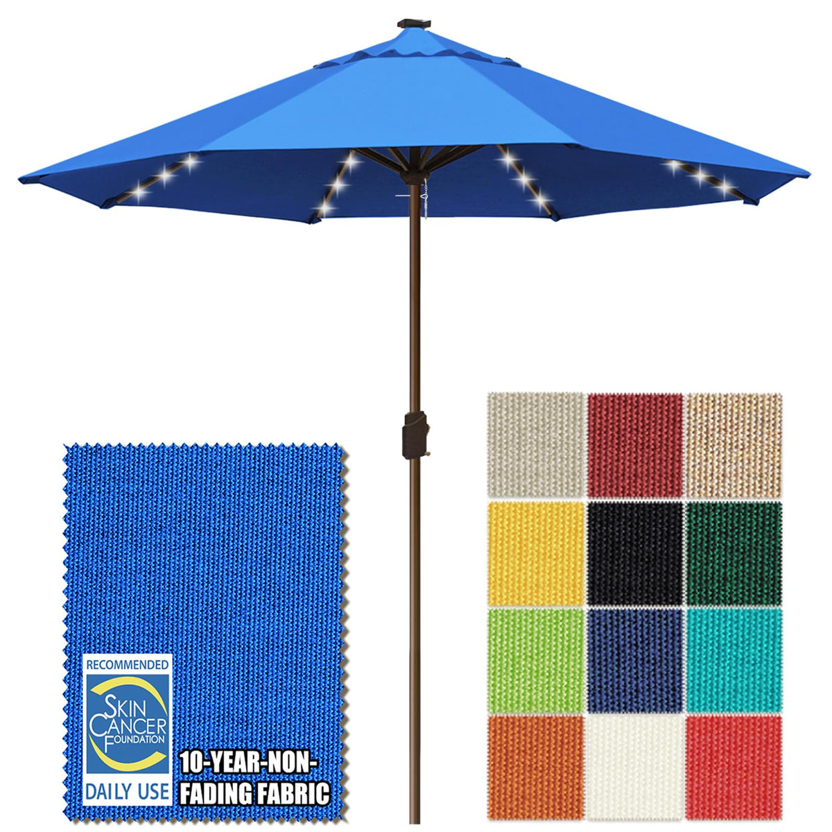 EliteShade USA 10-Year-Non-Fading 9ft 3-Tier Market Patio Umbrella, Commercial Table Umbrella with 80 Solar LED Lights, Crank Open, Windproof & UPF 50+ UV Protection for Garden, Deck, Pool, Backyard, Heather Beige