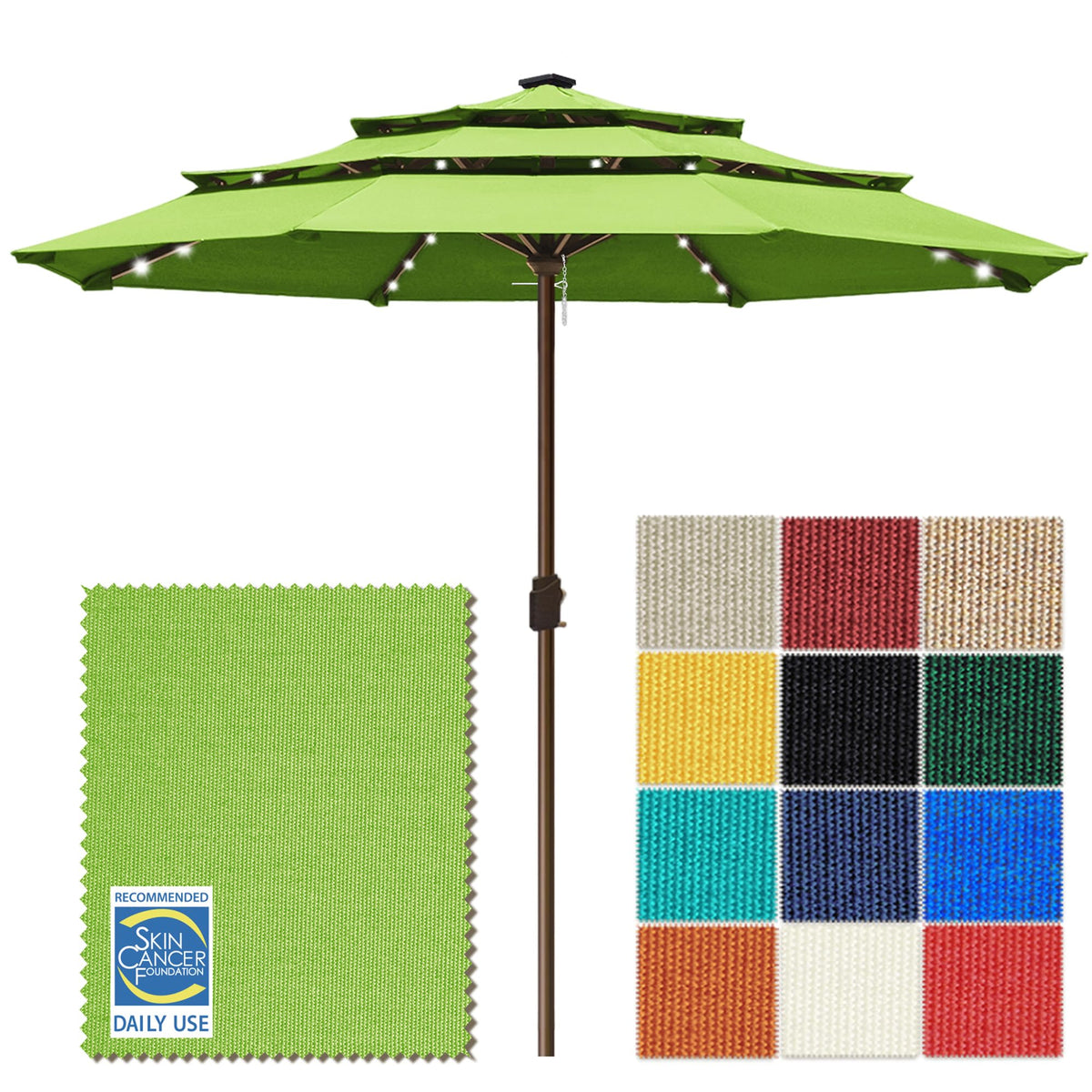 EliteShade USA 10-Year-Non-Fading 9ft 3-Tier Market Patio Umbrella, Commercial Table Umbrella with 80 Solar LED Lights, Crank Open, Windproof & UPF 50+ UV Protection for Garden, Deck, Pool, Backyard, Heather Beige