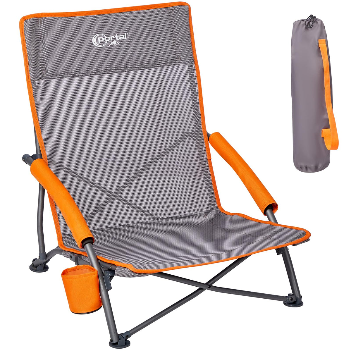 Portal Beach Chairs for Adults Camping Low Lightweight Portable Chair with Cup Holder Mesh Back Carry Bag for Outdoor Sand Lawn Travel Picnic Festival Concert