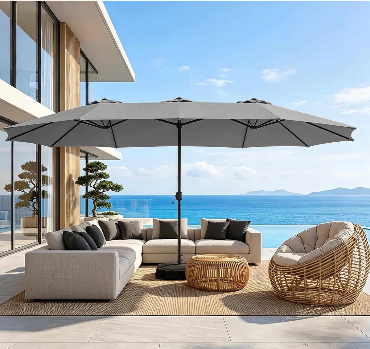 15ft Large Outdoor Patio Umbrella with Base Included