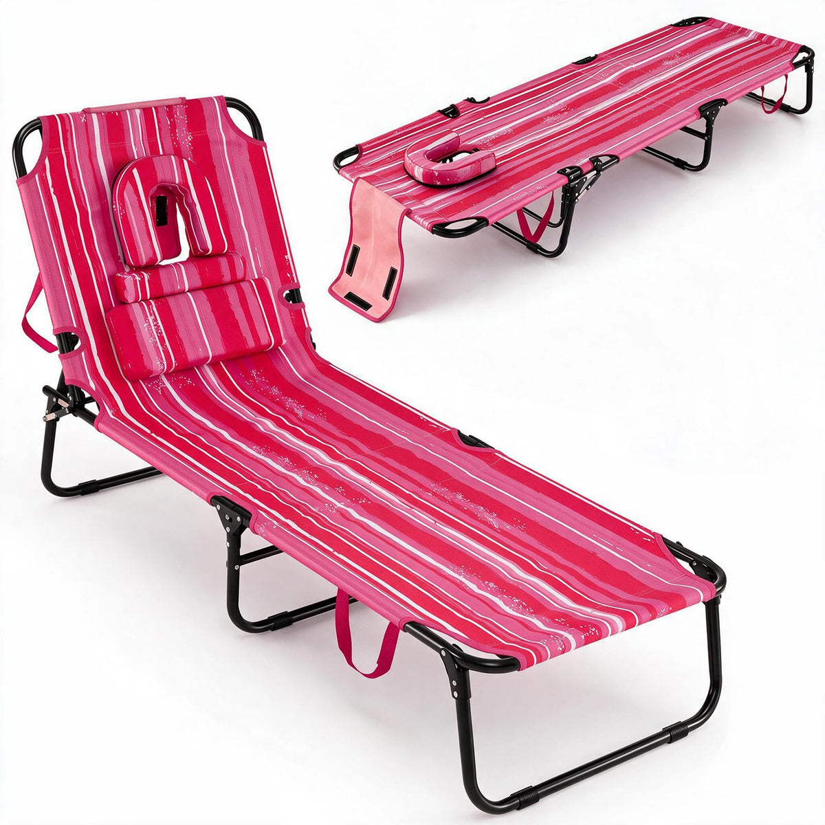 GYMAX Tanning Chair, 330lbs Beach Lounge Chair with Face Hole