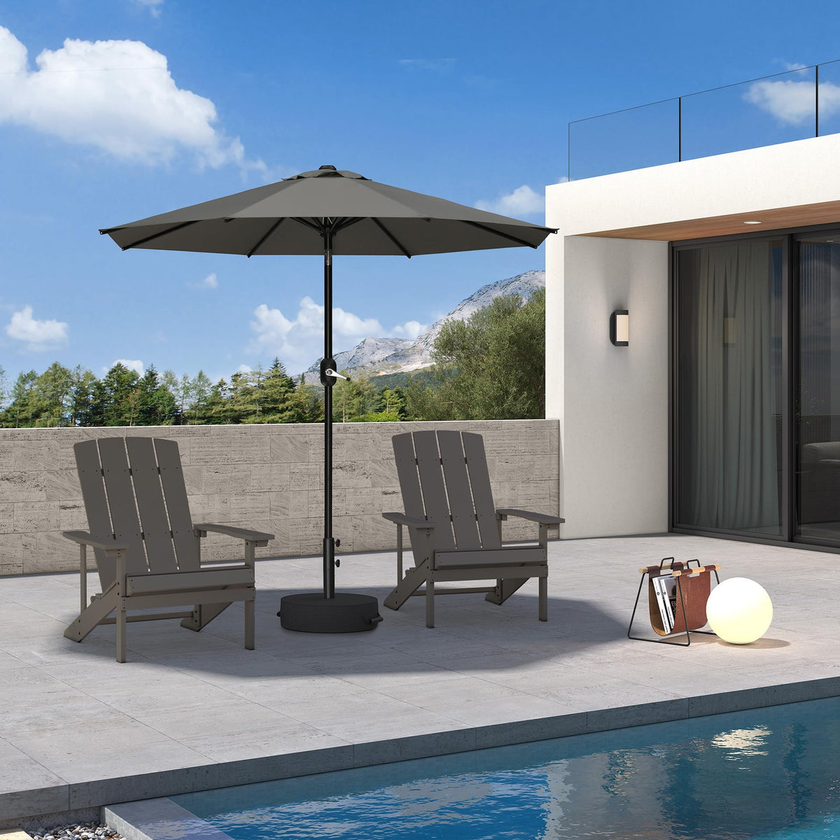 PURPLE LEAF Pool Market Umbrella with Base 9' UV Protection Outdoor, Beige