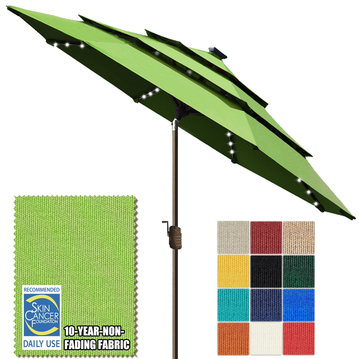 EliteShade USA 10-Year-Non-Fading 9ft 3-Tier Market Patio Umbrella, Commercial Table Umbrella with 80 Solar LED Lights, Crank Open, Windproof & UPF 50+ UV Protection for Garden, Deck, Pool, Backyard, Heather Beige