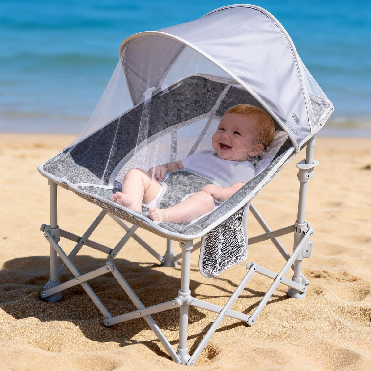 Foldable Baby Beach Chair with Canopy and Mosquito Net for Outdoor