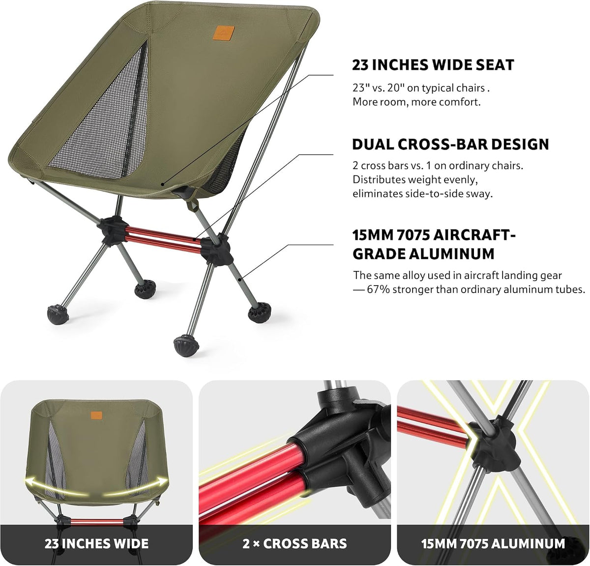 Naturehike YL08 Ultralight Camping Chair — Only 2.12 LBS, Anti-Sinking Feet