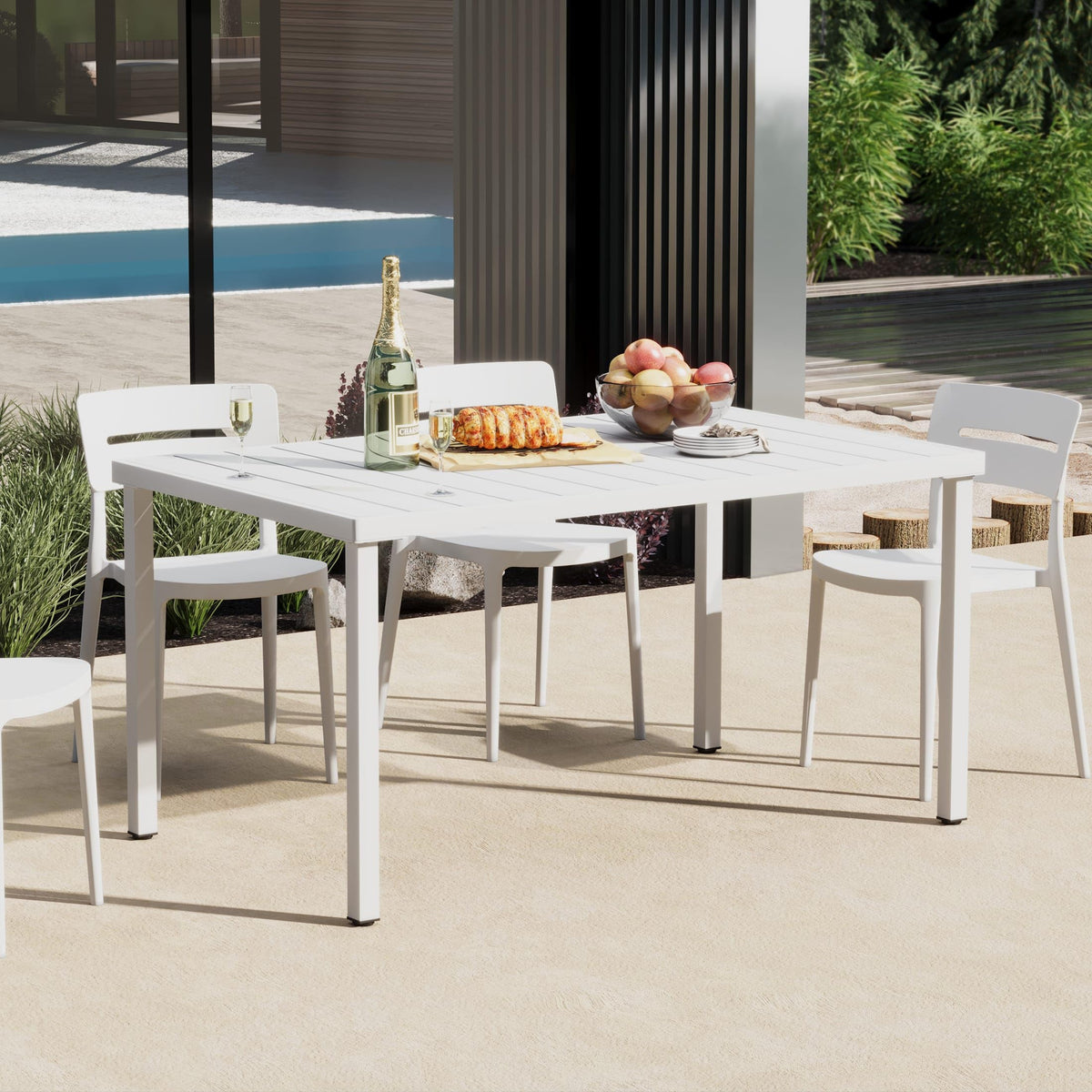 Costaelm Outdoor Dining Table for 6, Rectangular Metal Patio Table, 6-Person Weather Resistant Steel Slat Table for Lawn Garden Backyard, Olive Green